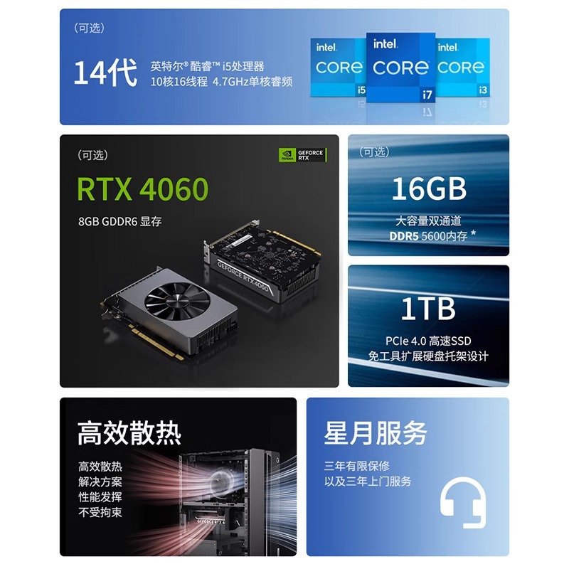 【新品上市】联想电脑台式机GeekPro2024新款14代酷睿i5/i7主机办公游戏设计师用台式机整机电脑-图1