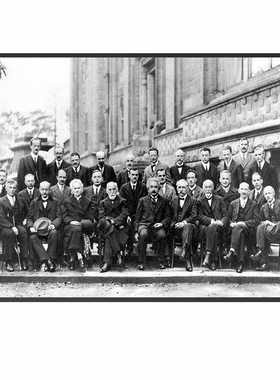 索尔维会议装饰画物理科学家爱因斯坦费曼波尔挂画实验室复古壁画