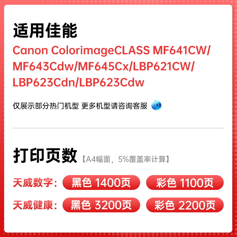 天威适用佳能CRG054硒鼓 Canon MF641Cw/MF643Cdw打印机粉盒MF645Cx/LBP621Cw/LBP623Cdn/LBP623Cdw彩色硒鼓 - 图1