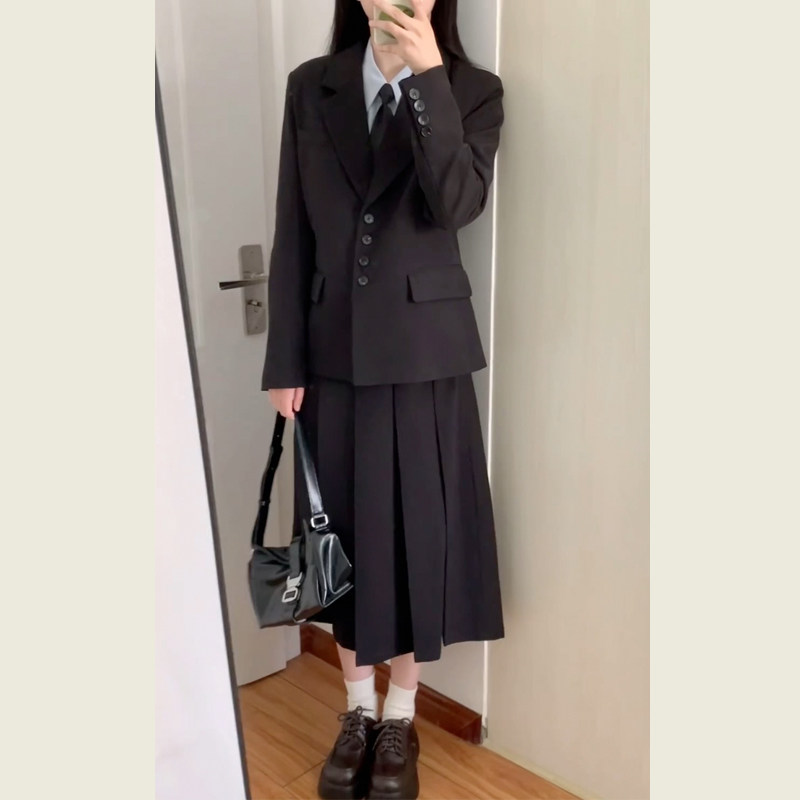 黑色西装外套女春秋新款大学生面试正装小个子西服正式场合套装裙,淘宝优惠券,粉丝福利购,淘宝优惠卷