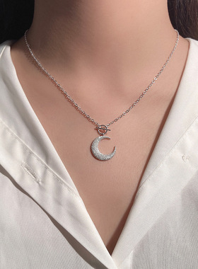 云小舒S925纯银韩版韩式简约小清新项饰摆动月亮项链现货厂家批发