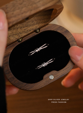 s999足银同心结情侣对戒简约高级感小众设计千千结戒指情人节礼物