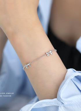 2025新款素银小清新蝴蝶结手链女S925纯银韩版时尚小众百搭手饰