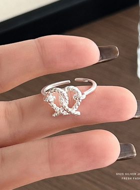 爱意交织戒指女s925纯银韩版ins风百搭开口蝴蝶酥指环爱心食指戒