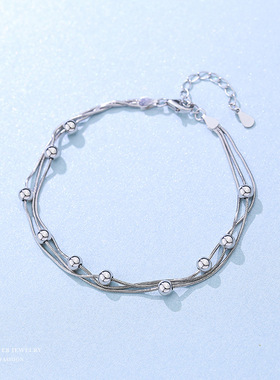 云小舒s925银三层圆珠手链女简约森系小清新手环百搭小众设计手饰