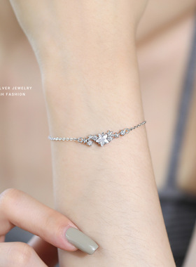 S999纯银小清新闪耀星星手链女微镶时尚轻奢设计感百搭夏季手饰银
