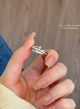 韩版流星戒指女s925纯银百搭时尚四芒星交叉设计感指环星星食指戒