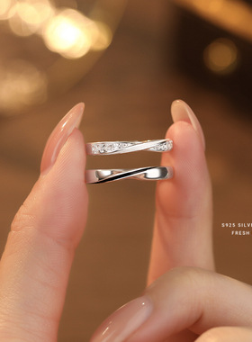 七夕礼物S925纯银莫比乌斯情侣戒指活口微镶时尚小众设计感对戒