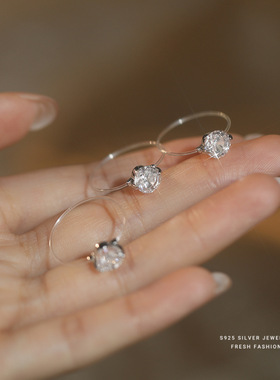 抖音爆款S925纯银隐形透明鱼线冰花切戒指女时尚百搭气质食指戒