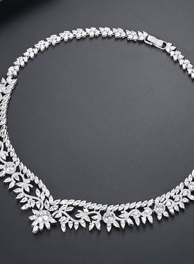 法式复古新娘V领花朵锁骨链