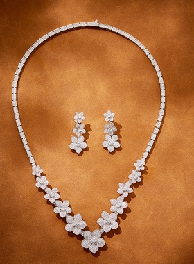 法式轻奢高级感小众花朵闪钻项链晚礼服主婚纱舞台演出晚宴配饰女