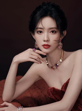 轻奢彩色水晶项链耳环女高级感新娘晚宴礼服粉钻choker颈链孟子义