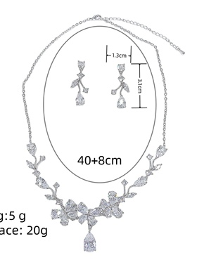 魔猫昭昭法式新款简约花朵锆石新娘项链礼服婚纱宴会生日演出套链