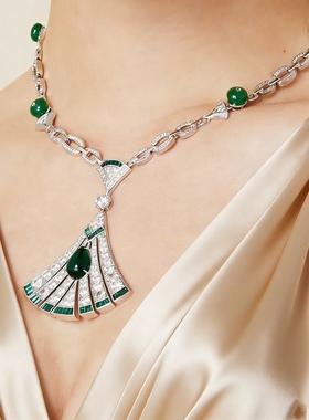 小众奢华高级感欧美夸张绿色红扇子项链耳环新娘晚宴礼服婚纱配饰