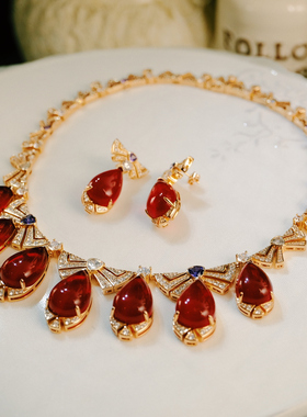 明星同款法式复古红宝石新娘项链