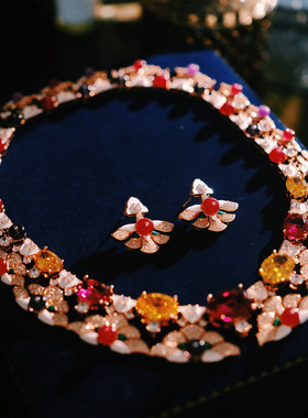 法式高级感多巴胺糖果色晚宴礼服婚礼走秀项链彩色人工宝石锁骨链