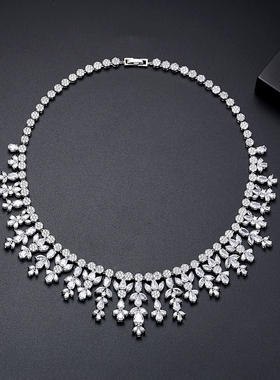 法式锆石流苏项链女轻奢百搭新娘晚宴礼服生日成人礼派对锁骨链