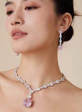 法式复古粉色钻晚礼服项链新娘