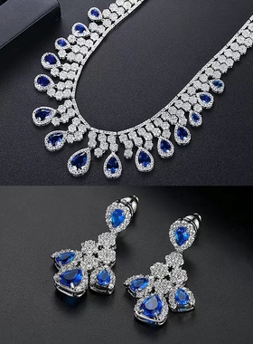 法式水滴蓝宝石多层新娘锁骨链