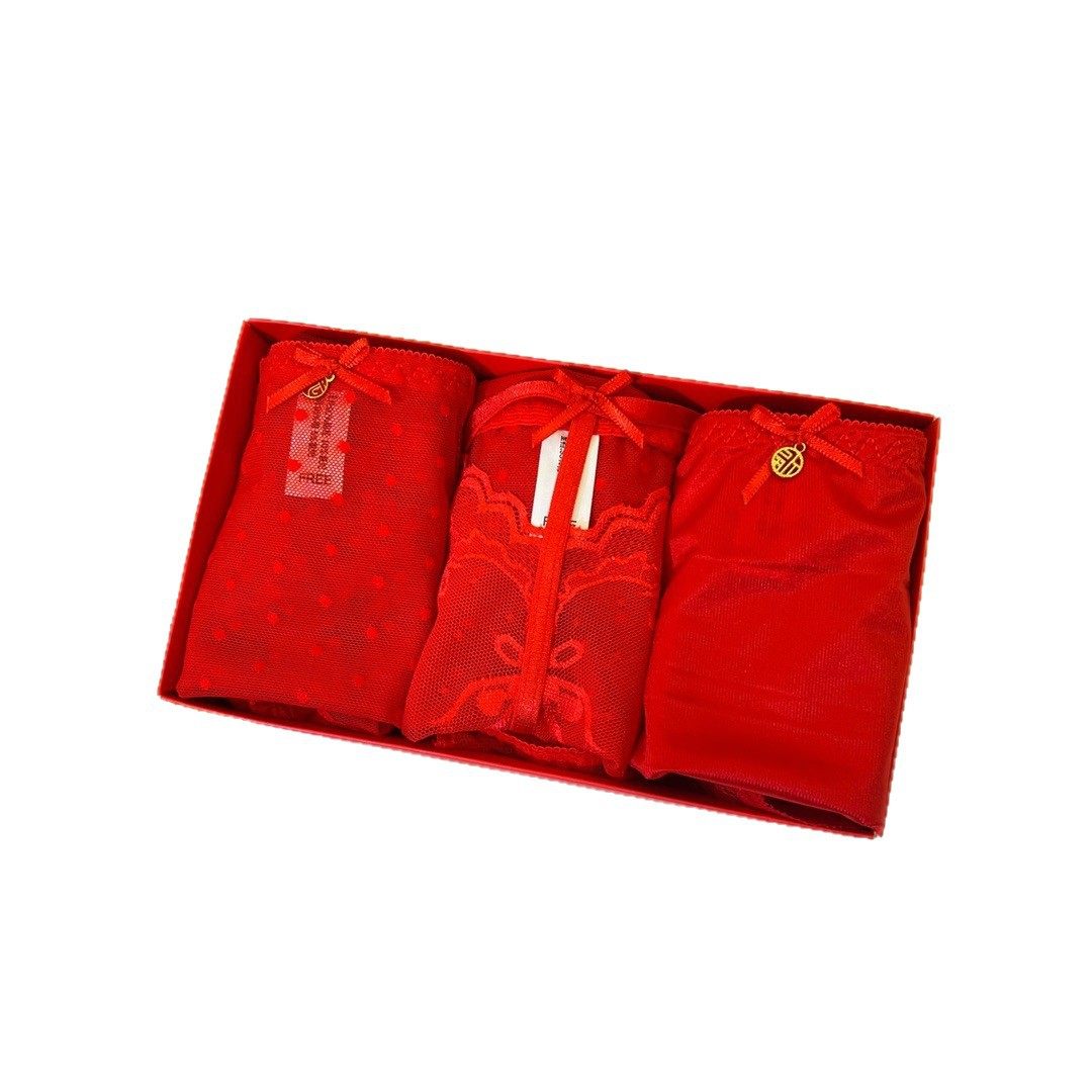 魅丽翘大红色蕾丝内裤性感蕾丝本命年红内裤加大版 舒适柔软3条装,淘宝优惠券,粉丝福利购,淘宝优惠卷