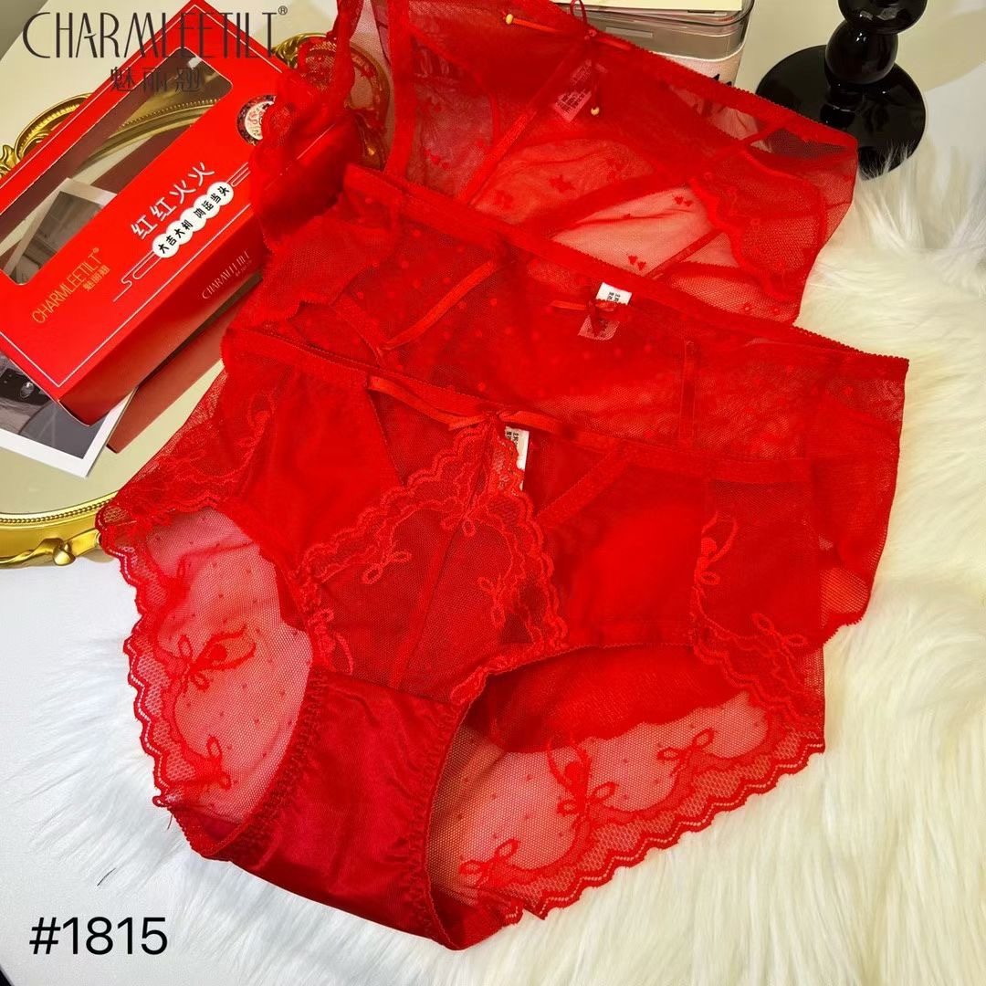 魅丽翘大红色蕾丝内裤性感蕾丝本命年红内裤加大版 舒适柔软3条装,淘宝优惠券,粉丝福利购,淘宝优惠卷