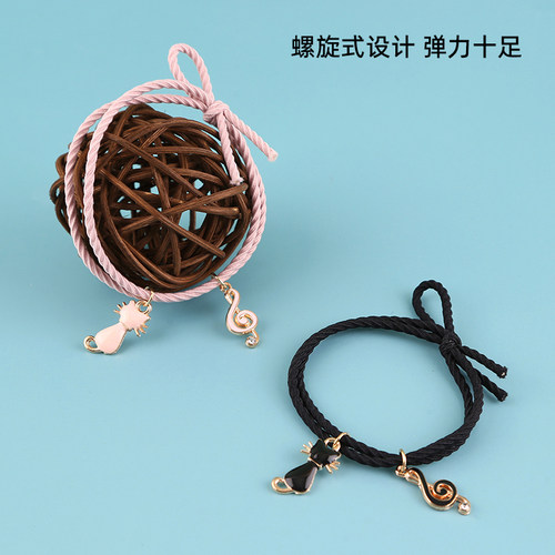 森系高音符发绳女卡通可爱猫咪少女扎头发发圈闺蜜手链两用小皮筋 - 图0