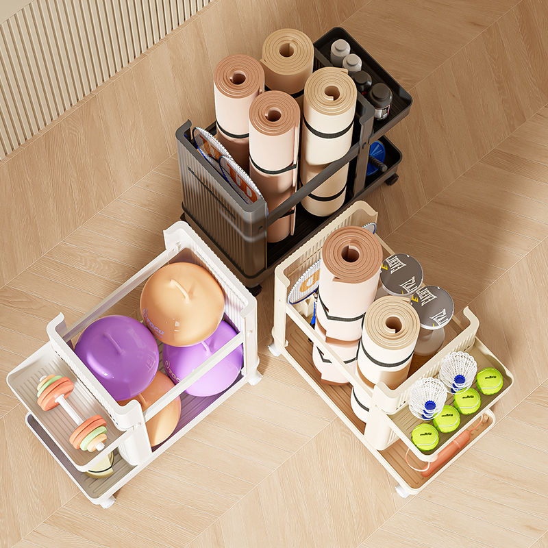 健身器材置物架瑜伽垫收纳筐带轮家用运动工具滚轴整理神器可移动 - 图3