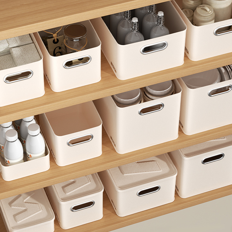 仿皮纹家用收纳盒厨房橱柜收纳储物盒杂物收纳筐吊柜深高柜整理盒 - 图1