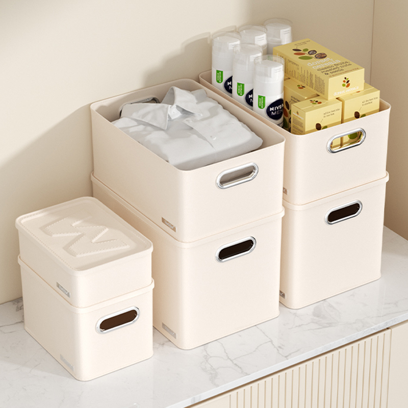 仿皮纹家用收纳盒厨房橱柜收纳储物盒杂物收纳筐吊柜深高柜整理盒 - 图2