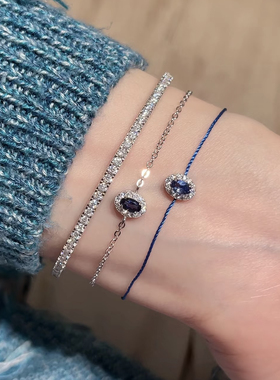 本命年发财绿 围镶红宝石红绳手链 通体925银手绳 精致百搭细手链