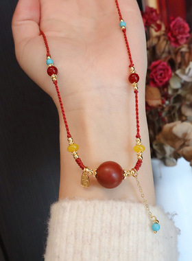 新中式天然石玛瑙合香珠锁骨链