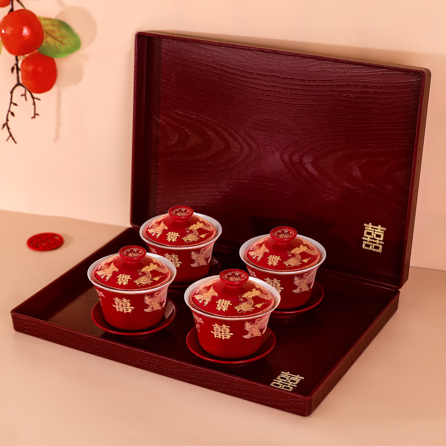 A pair of tea cups and a wedding tea set