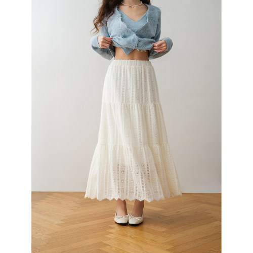 ron&ron法式温柔风提花纹理半身裙2025冬季日常高腰显瘦中长女裙 - 图1