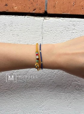 阿美咔叽复古彩色珠活力阳光黄色系渐变编织925银扣手绳 AMEKAJI