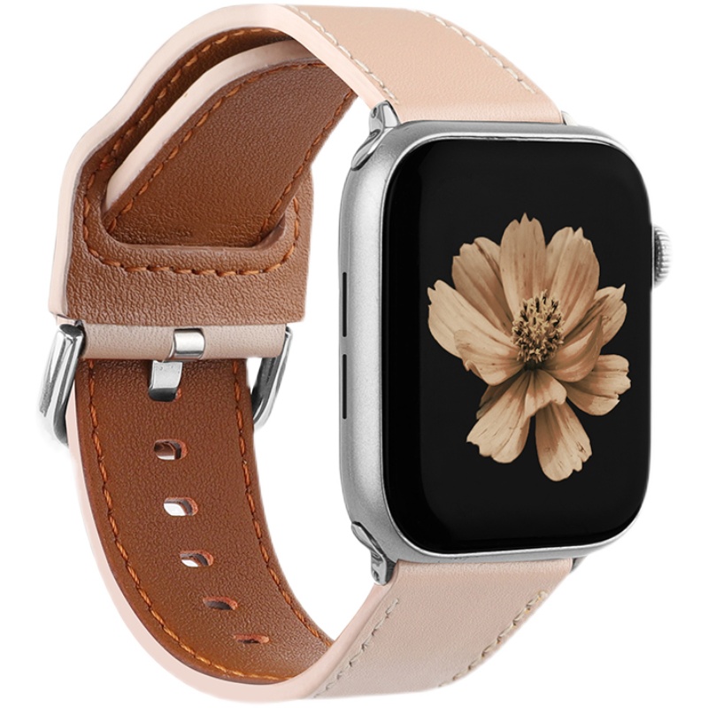 适用iwatch7星光色真皮苹果手表表带男款applewatchultra表带女款