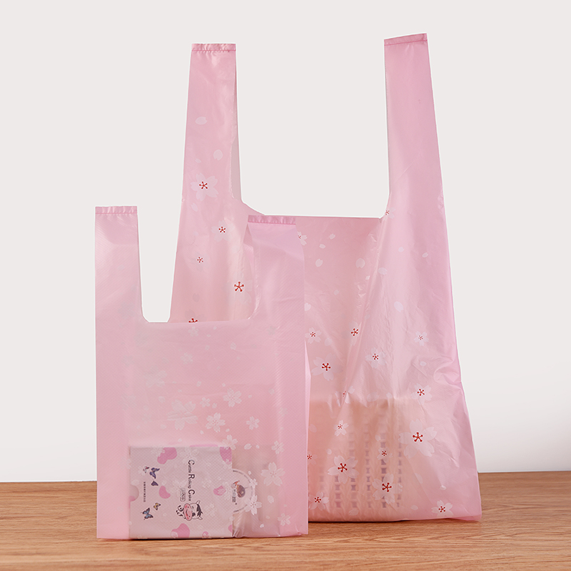樱花马夹袋塑料袋礼品袋手提购物背心打包袋食品袋批发袋100枚装 - 图1