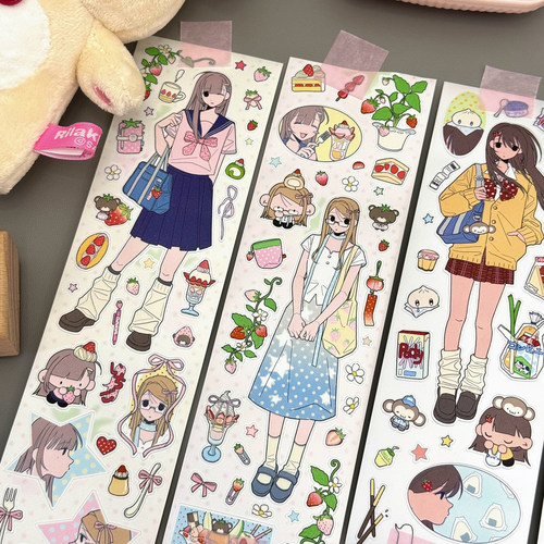午睡机器狗便利店草莓季水底人贴纸卷分装人物女孩胶带可爱贴纸 - 图2