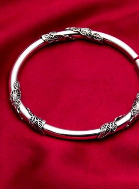 纯银醉花吟开口手镯925古风复古