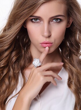 女足银绝色花蕊时尚复古新娘戒指