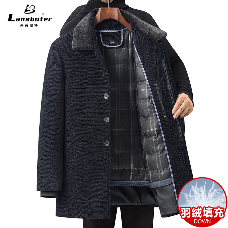 Middle-aged and elderly dad's woolen coat with down lining