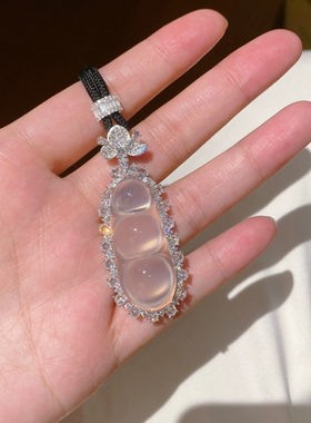 925银镀金高碳钻白冰福豆吊坠项链