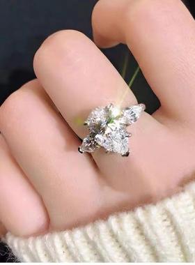 wish热卖3克拉钻戒梨形钻石订婚戒指水晶新颖锆石夸指环