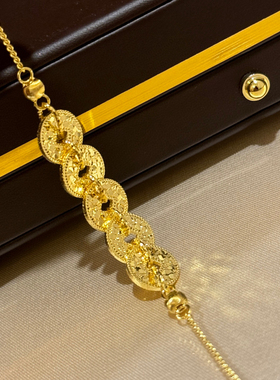 925银镀金碎碎冰五帝钱币镀黄金色手链