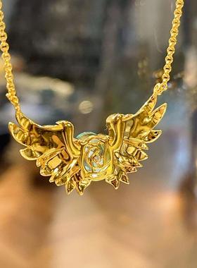 925银镀金 欧美 高碳钻培育帕拉伊巴天使之翼 手工拉丝项链女