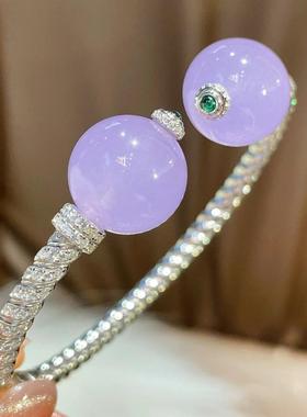 925银镀金 满钻麻花 紫玉髓 日常百搭气质手镯