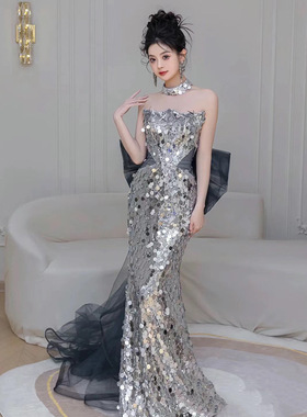 晚礼服成人礼订婚敬酒服轻奢小众高端主持毕业鱼尾法式亮片感