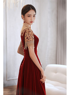 中式丝绒敬酒服新娘女2025新款结婚小个子春夏季订婚礼服简单