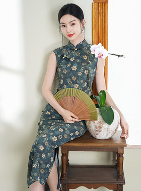 无袖传统国风长款改良旗袍女新中式2025新款年轻款女复古修身