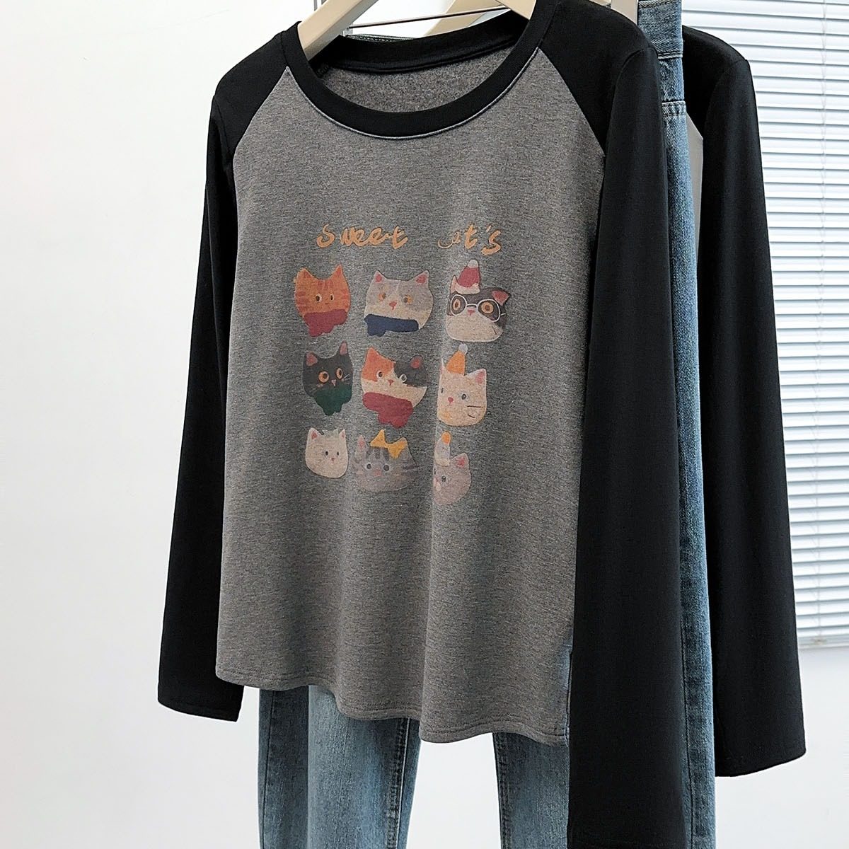 2025秋装新款胖mm大码女加厚字母猫咪印花内搭打底T恤,淘宝优惠券,粉丝福利购,淘宝优惠卷