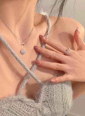 甜美小巧闪闪惹人爱爱心双层项链